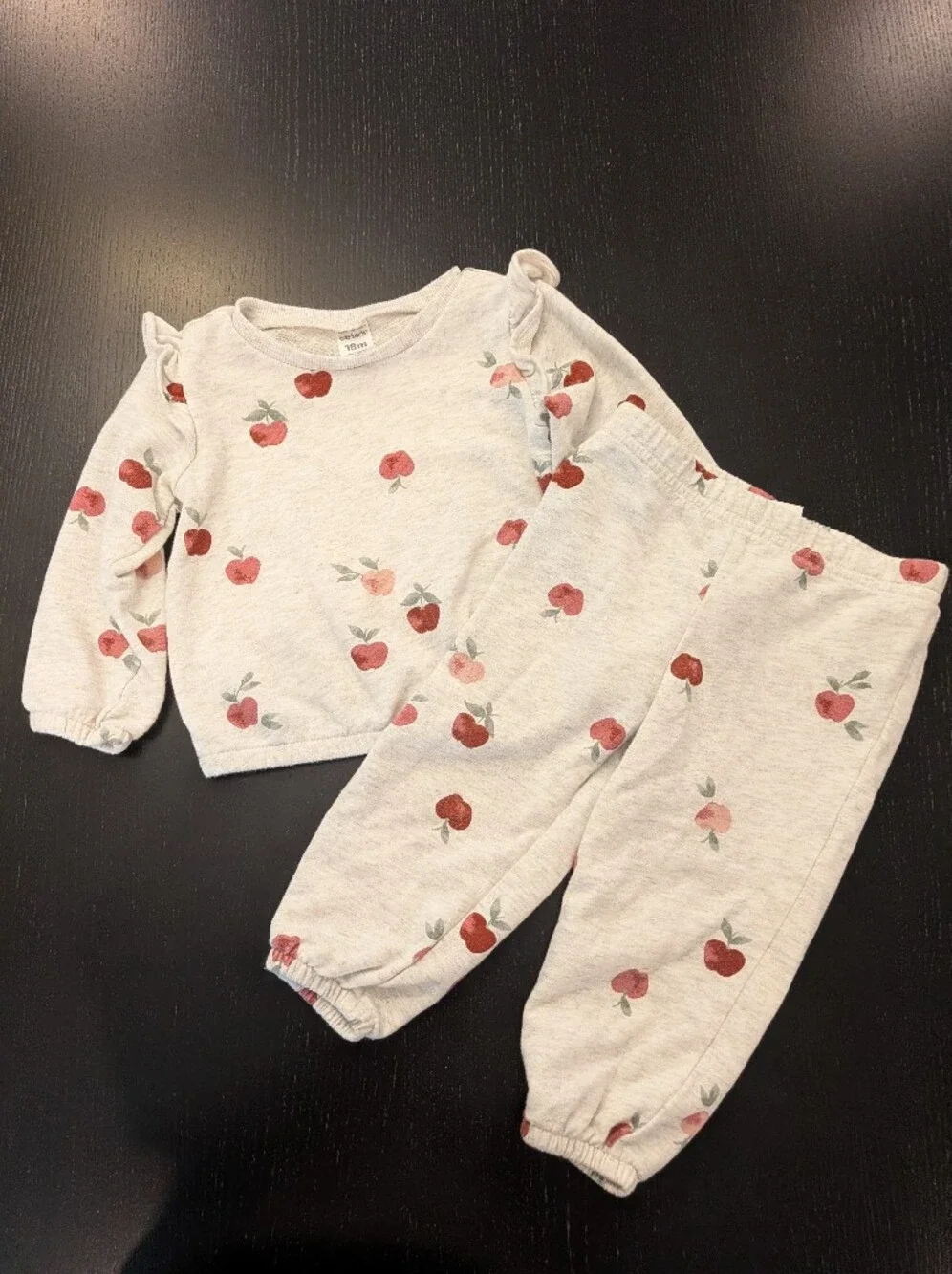 Carter's Cream Sweatshirt & Jogger Set with Red Apple Print
